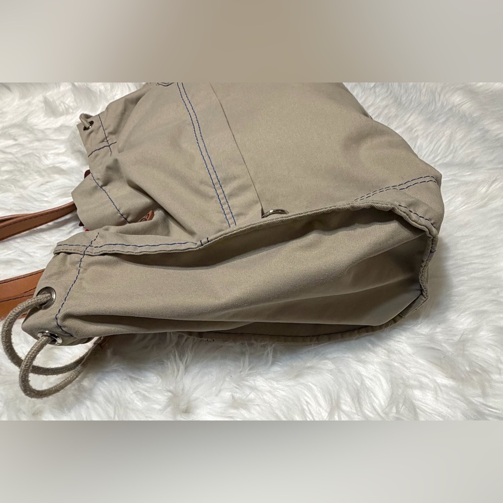 Lacoste Beige Canvas Sportsman Drawstring Tote with Tan Leather Handles - Picture 8 of 14